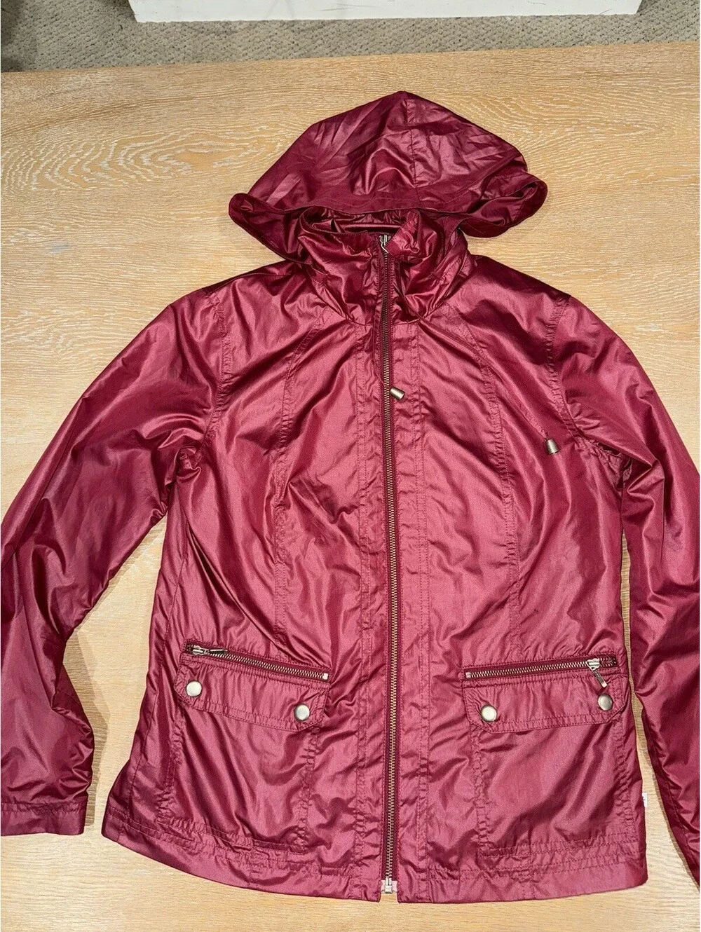 Zenergy by Chicos Jacket Womens Burgundy Full Zip Size 0 Windbreaker Rain Jacket